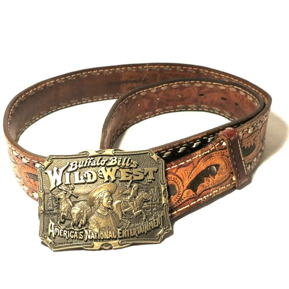 Buffalo Bill's Wild West Brown Leather Belt & Brass Buckle - Size 38 - Picture 2 of 8